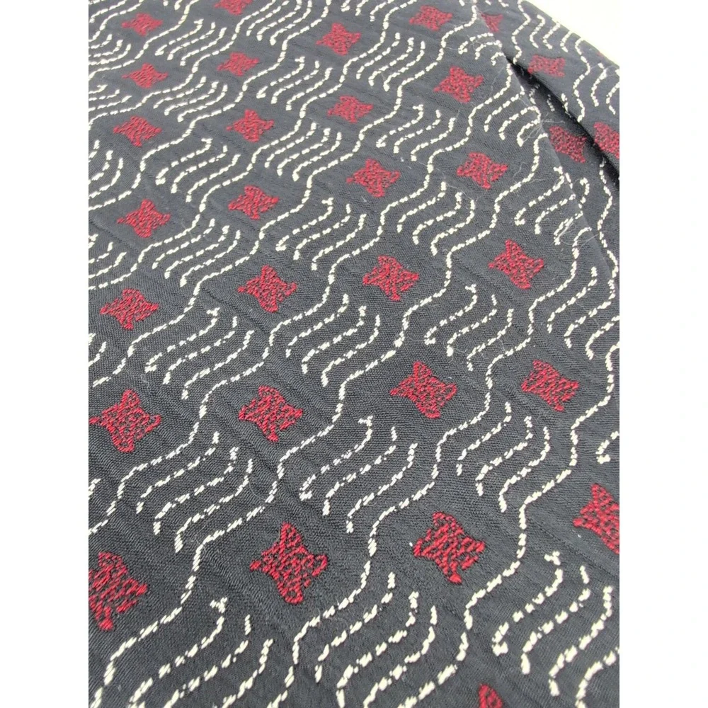 Monsieur Givenchy Necktie Navy Blue Vintage Silk Geometric Wavy Pattern Tie